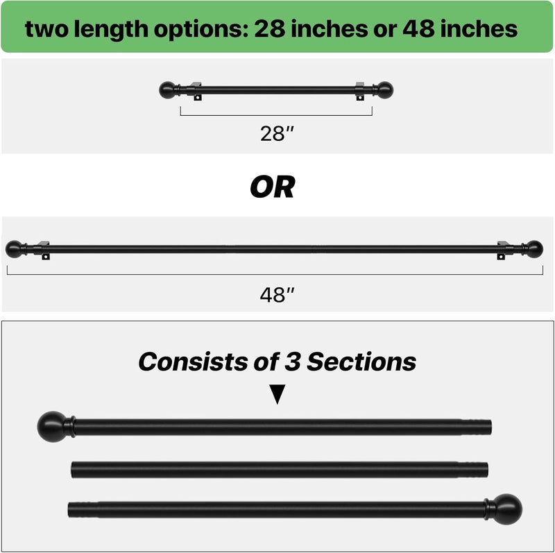 ATUHOLA 2 Pack 28-48 inch Black Metal Wall Mounted Curtain Rod Set with Brackets, 5/8" Adjustable Small Curtain Rods for Bedroom, Kitchen, Living Room, Grommet Curtains - Image 4